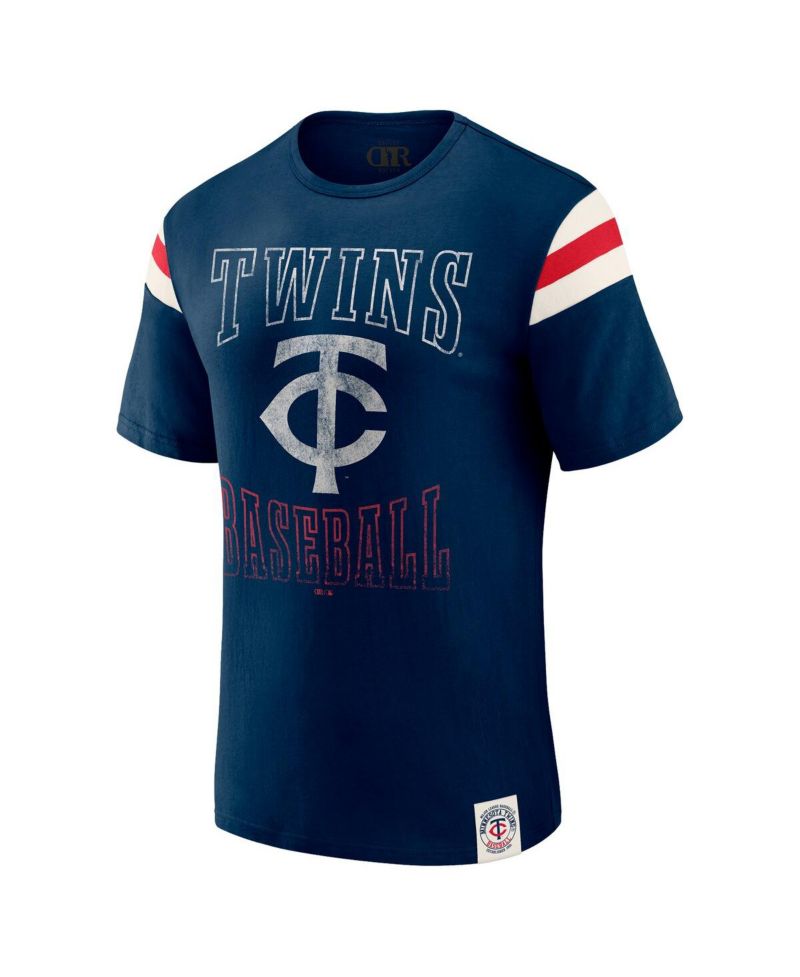 Darius Rucker Collection by Men's Navy Minnesota Twins Distressed Sleeve Stripe T-Shirt