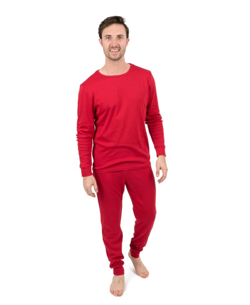 Mens Matching Family Two Piece Cotton Long Sleeve Shirt and Pants Solid Color Pajamas