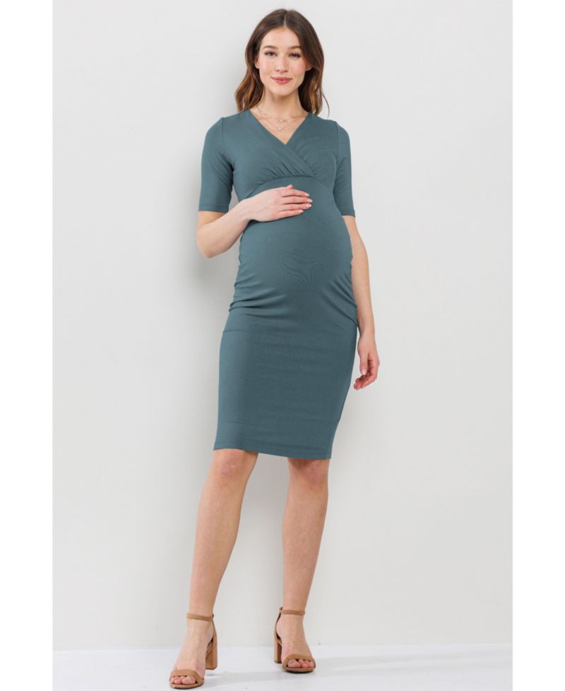 Women's Wrap V-Neck Nursing Midi Dress