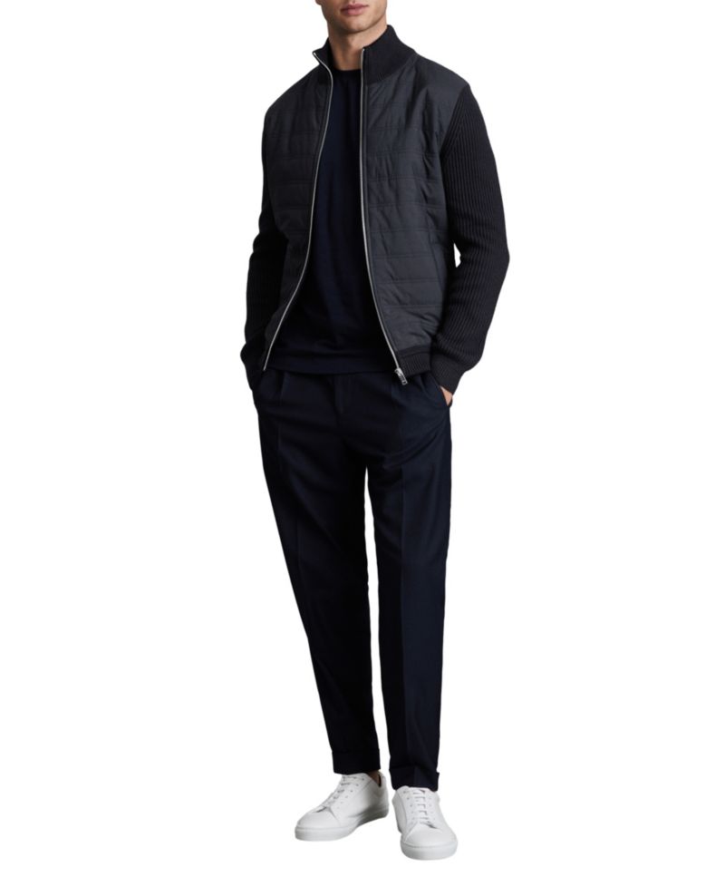 Men's Trainer Hybrid Quilt and Knit Slim-Fit Funnel-Neck Jacket
