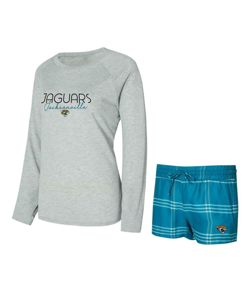 Women's 2-Pieace Teal/Gray Jacksonville Jaguars Petition Raglan Long Sleeve Top and Shorts Set