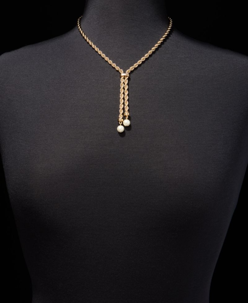 Imitation Pearl Rope Chain Lariat Necklace, 17"