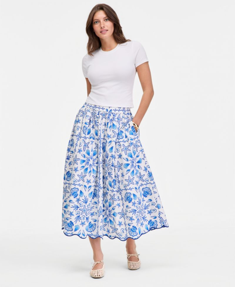 Women's Pull-On Cotton Poplin Midi Skirt