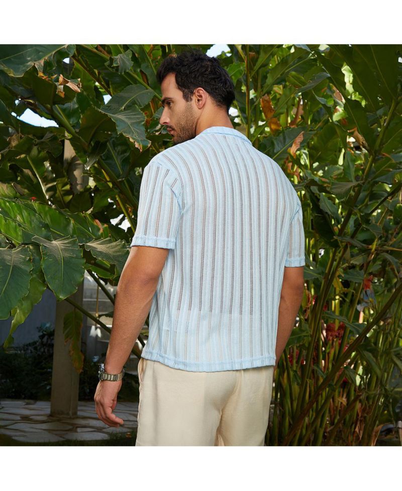 Men's Baby Blue Duo-Striped Relaxed Polo T-Shirt