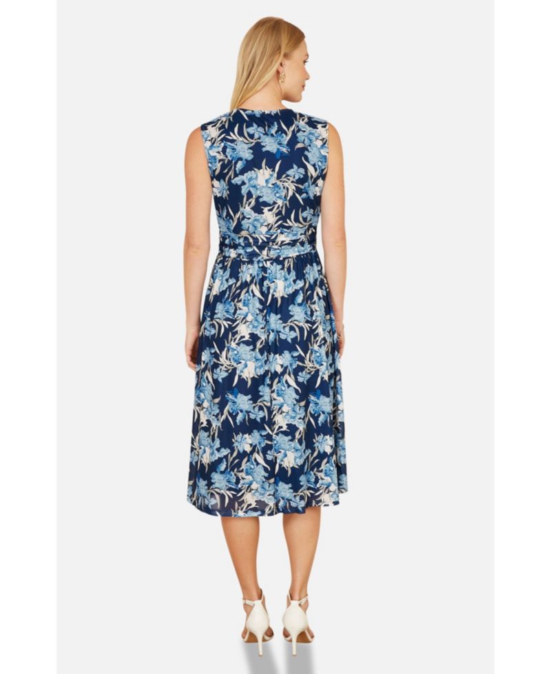 Women's Floral Wrap V Neck Midi Skater Dress
