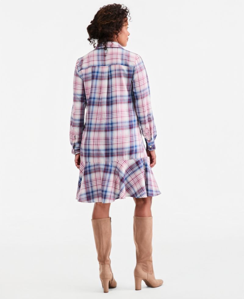 Women's Plaid Long-Sleeve Peplum Dress