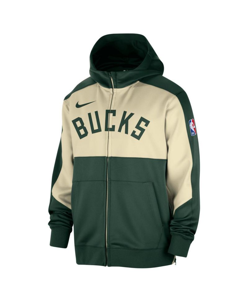 Men's Hunter Green Milwaukee Bucks Authentic On-Court Showtime Performance Full-Zip Hoodie