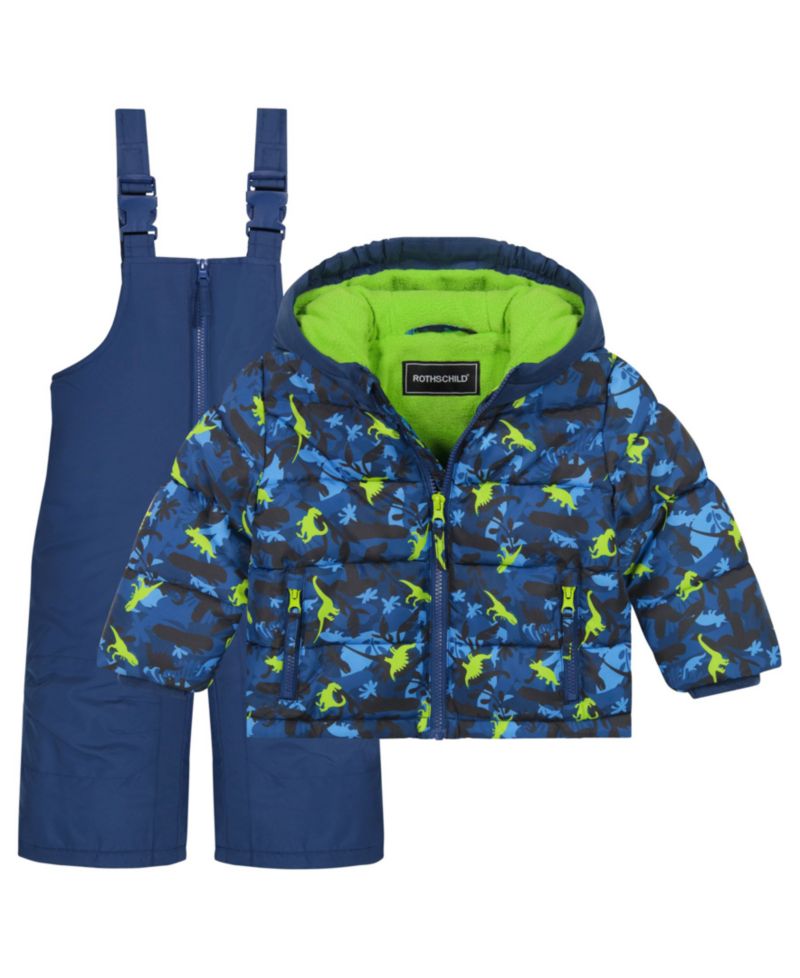 Toddler Boys' 2T-5T Dinosaur-Print Puffer Hooded Jacket and Ski Bib, 2-Piece Set