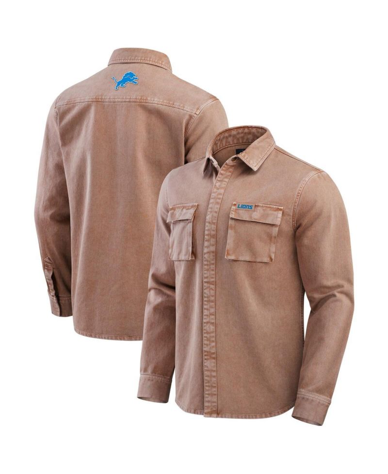 Darius Rucker Collection by Men's Brown Detroit Lions Garment Dyed Long Sleeve Full Snap Shirt