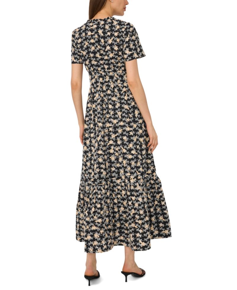 Women's Short-Sleeve V-Neck Printed Maxi Dress