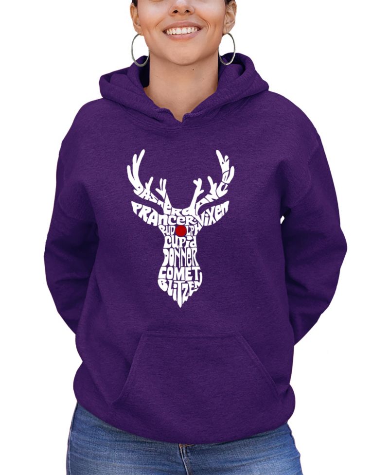 Women's Santa's Reindeer Word Art Hooded Sweatshirt