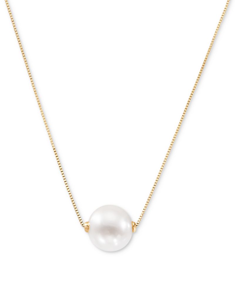 Cultured Freshwater Pearl (8-1/2mm) 18" Pendant Necklace in 14k Gold (Also in Pink Cultured Freshwater Pearl)