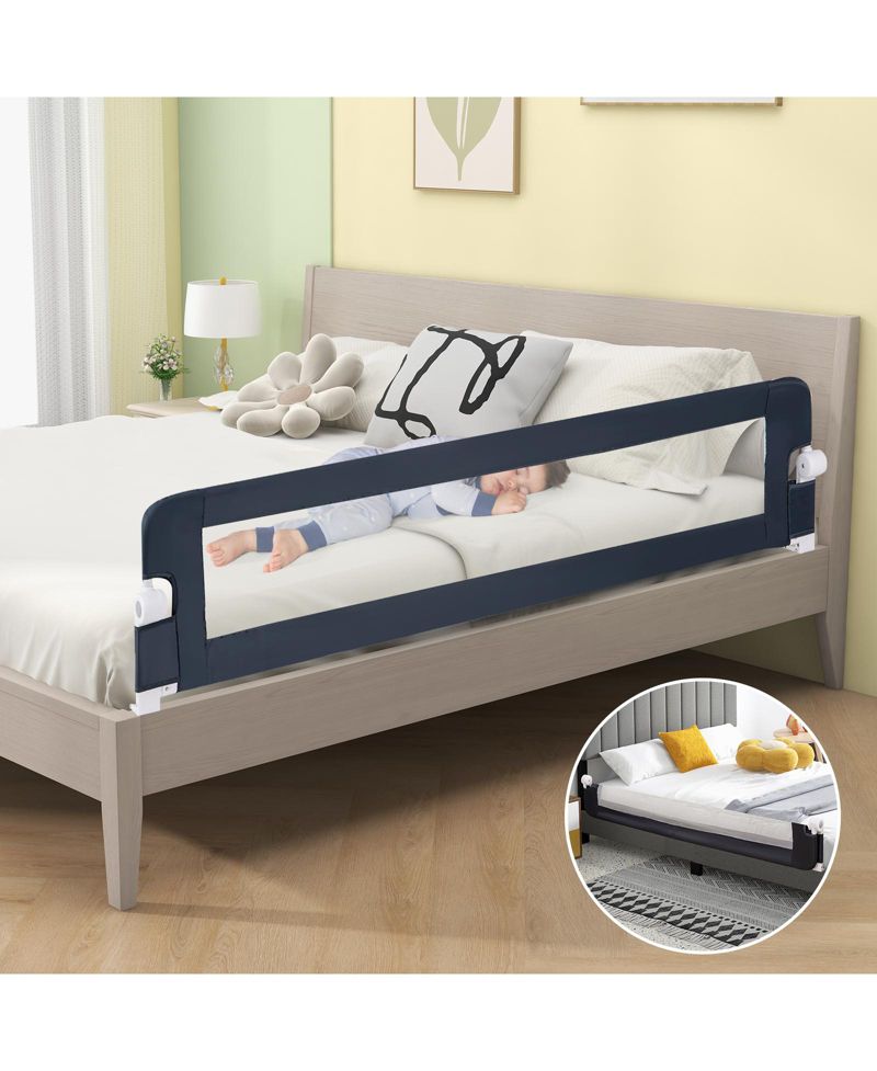 Kids Swing-Down Foldable Bed Rail Guard with Safety Strap Adjustable