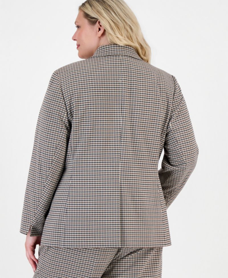 Plus Size Houndstooth One-Button Blazer