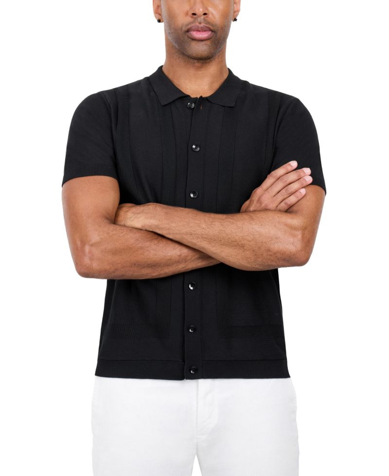 Men's SPRING + MERCER Classic Ribbed Texture Polo Sweater Shirt