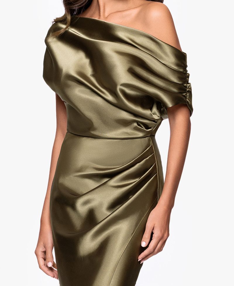 Petite Draped Asymmetrical Neck Ball Gown