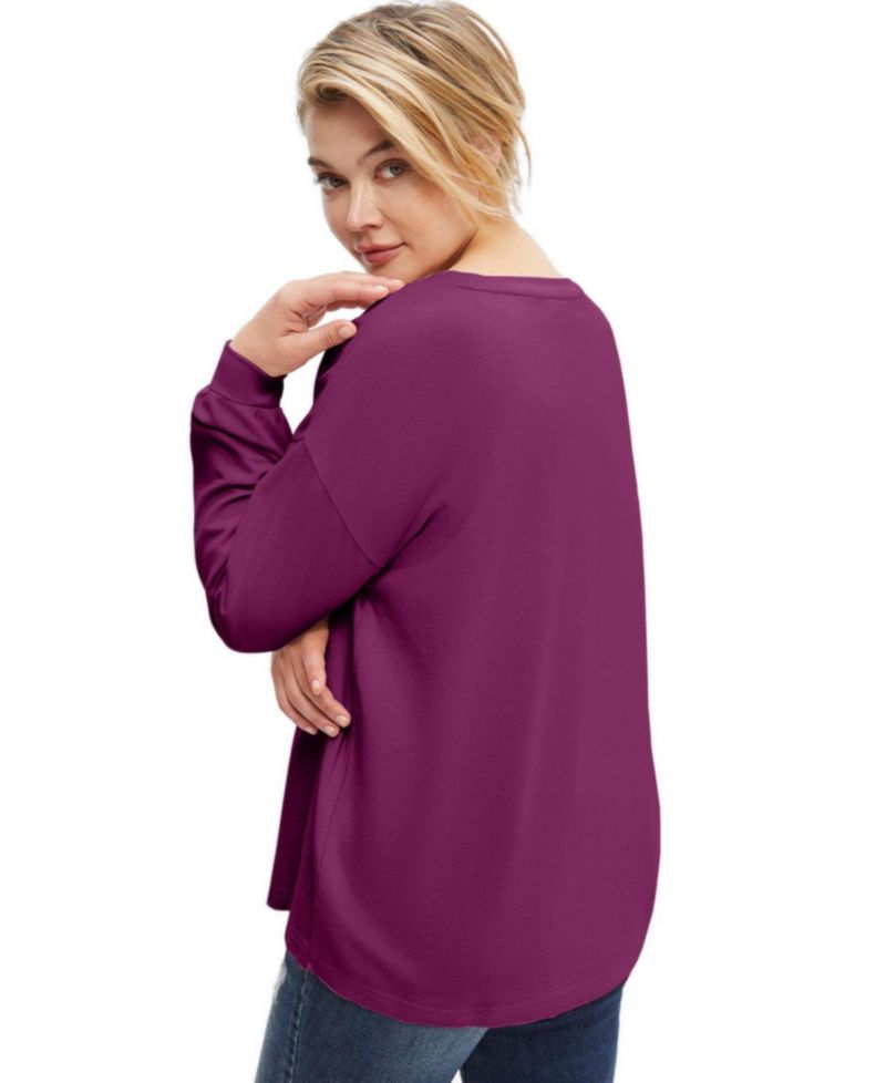 Plus Size French Terry Blouson Sleeve Sweatshirt Tunic