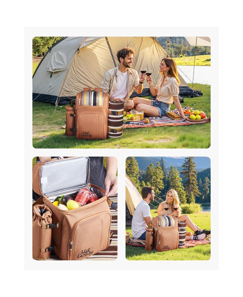 4-Person Picnic Backpack with Insulated Cooler, Blanket and Cutlery Set
