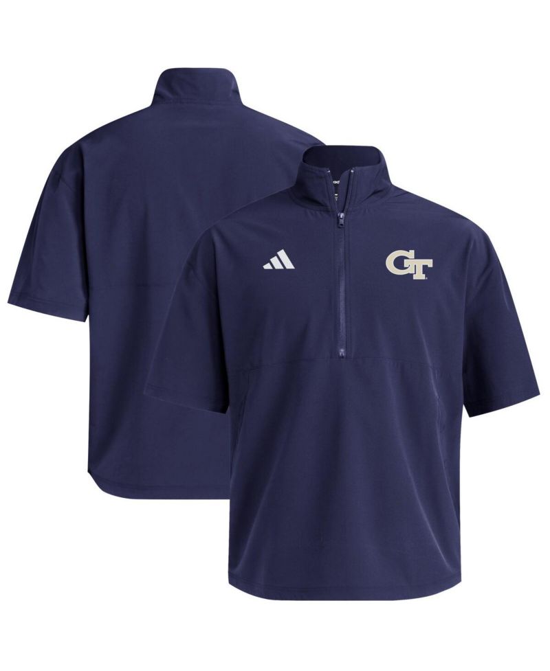 Men's Navy Georgia Tech Yellow Jackets Woven Quarter-Zip Short Sleeve Pullover Hoodie