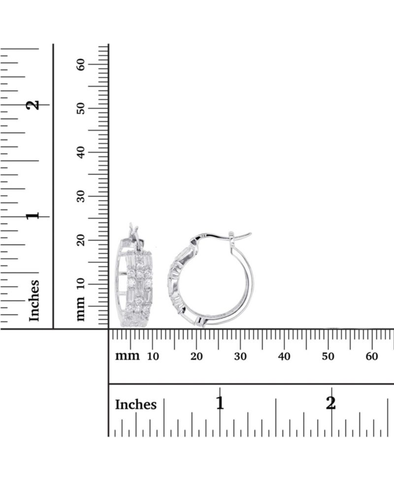 Cubic Zirconia 14K Rose Gold Round and Baguette Hoop Earrings (Also in 14k Gold Over Silver or 14k Rose Gold Over Silver)