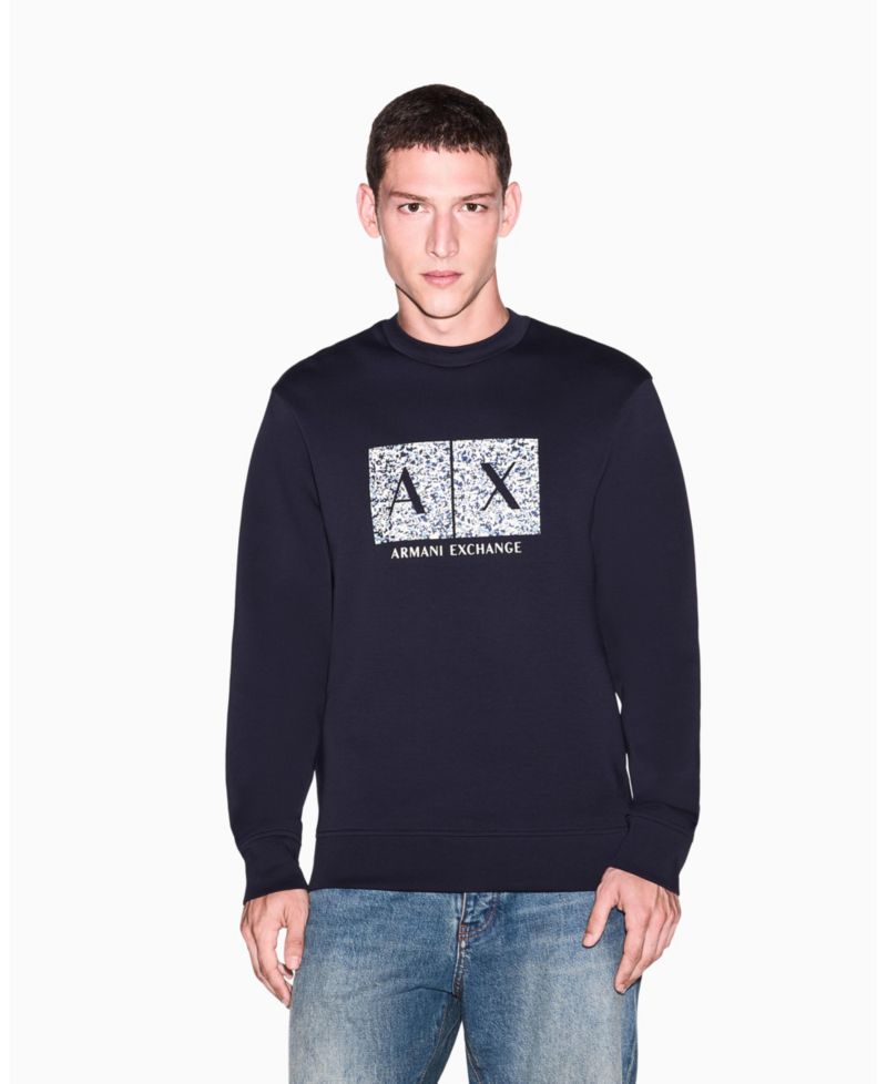 Men's Long Sleeve All-Over Logo Bonded Cotton Crewneck Sweatshirt