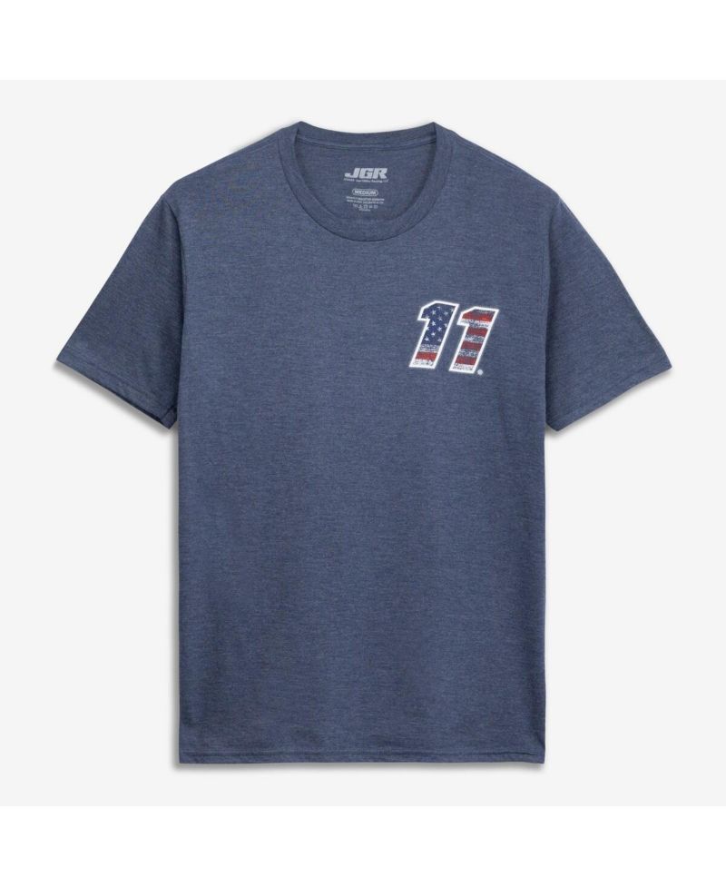 Men's Heather Navy Denny Hamlin 11 Patriotic Number Tri-Blend T-Shirt