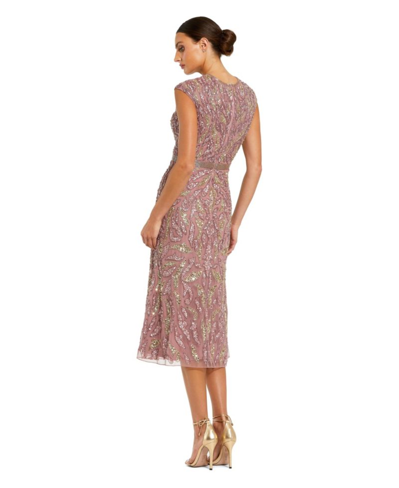 Women's Sequin High Neck Sleeveless Midi Cocktail Dress