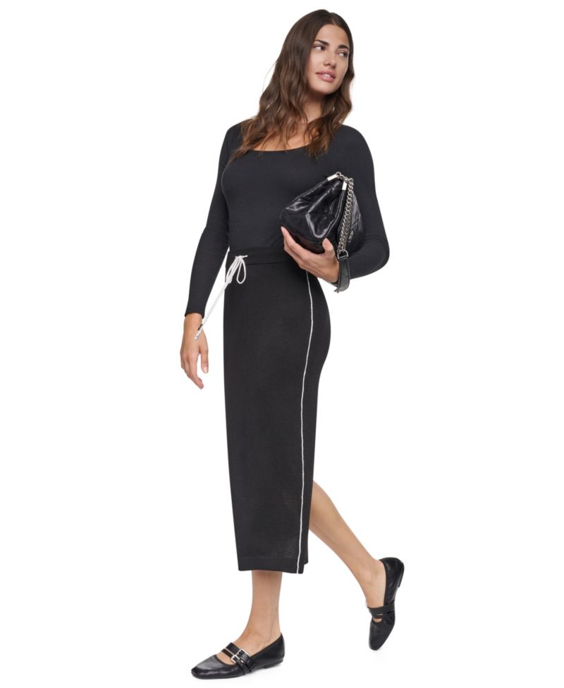 Women's Pointelle Mesh A-Line Pull-On Skirt
