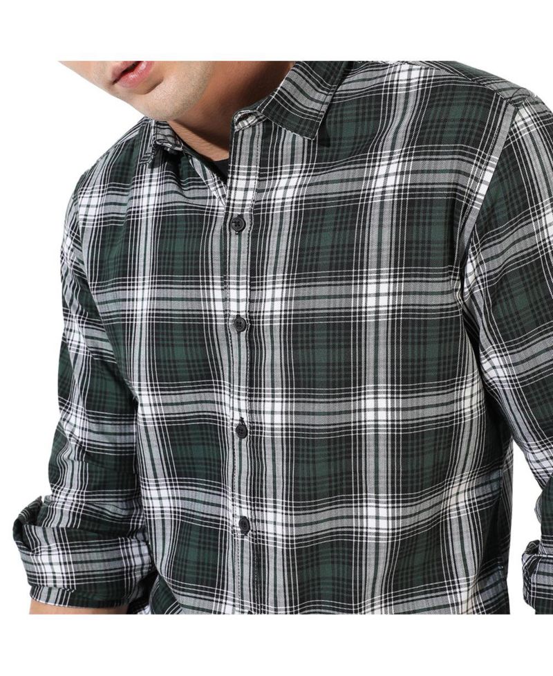 Men's Green Checkered Regular Fit Casual Shirt