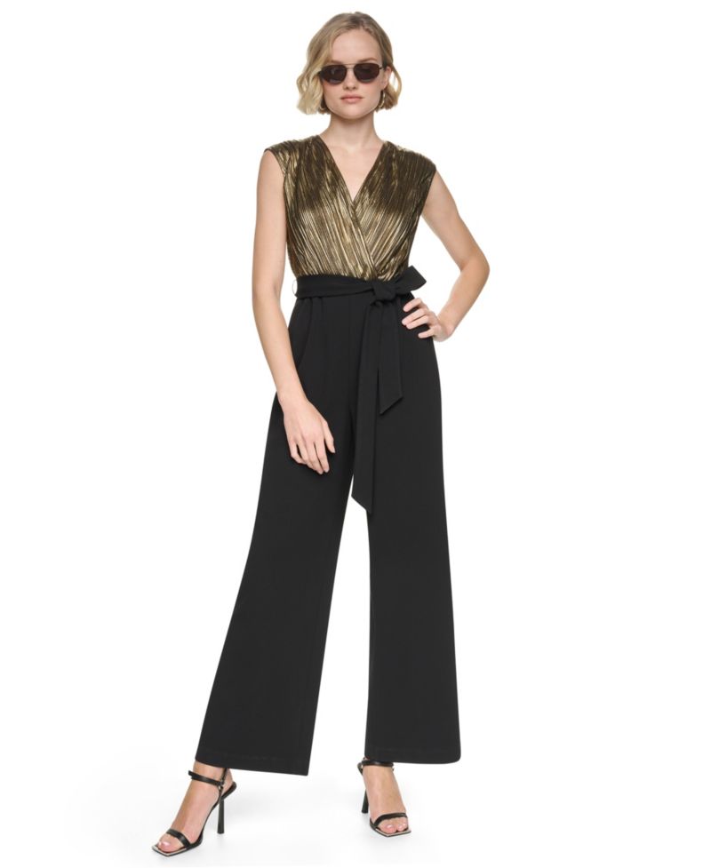 Women's V-Neck Cap-Sleeve Wide-Leg Jumpsuit