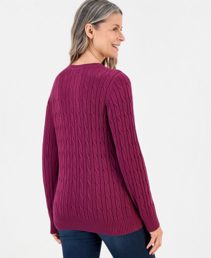 Petite Cotton Cable-Knit Crewneck Sweater