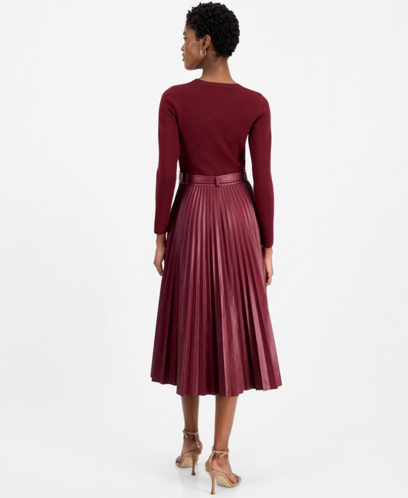 Women's Allison Long-Sleeve Midi Mixed-Media Dress