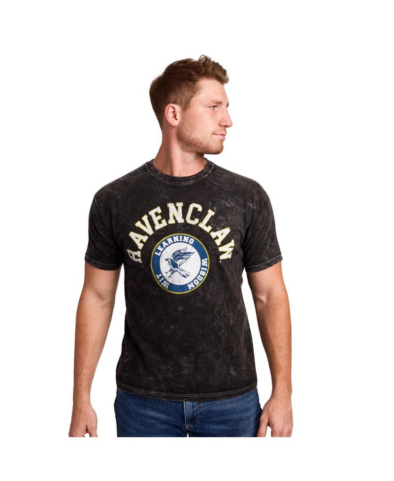 Men's Ravenclaw Varsity Black Vintage Mineral Wash Crew Neck Short Sleeve T-shirt