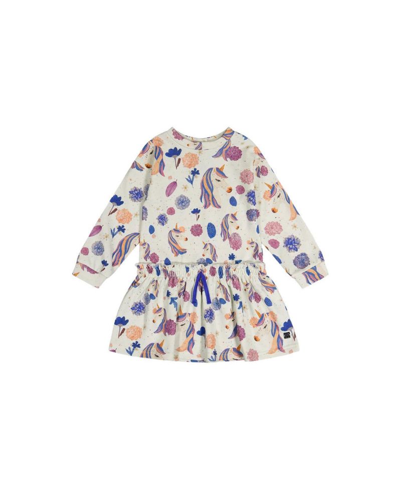 Little and Big Girl 6-12Y French Terry Dress Unicorn Print