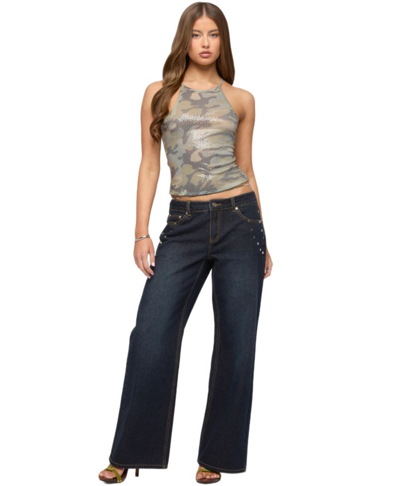 Women's Spiral Studded Low Rise Baggy Jeans
