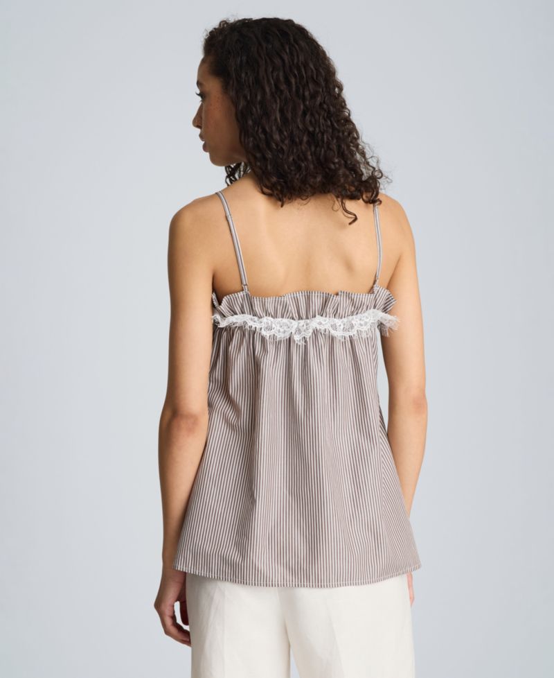 Women's Cotton Shirred Neck Lace Trim Camisole
