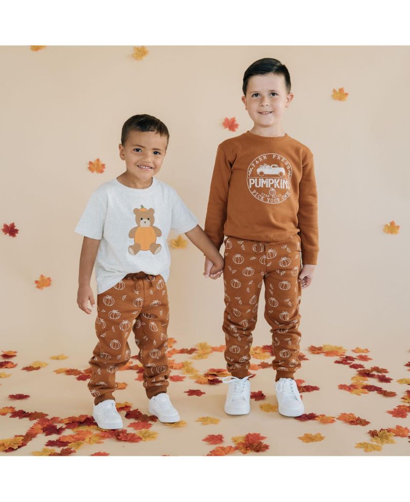Big Boys Pumpkin Teddy Bear Patch Short Sleeve T-Shirt