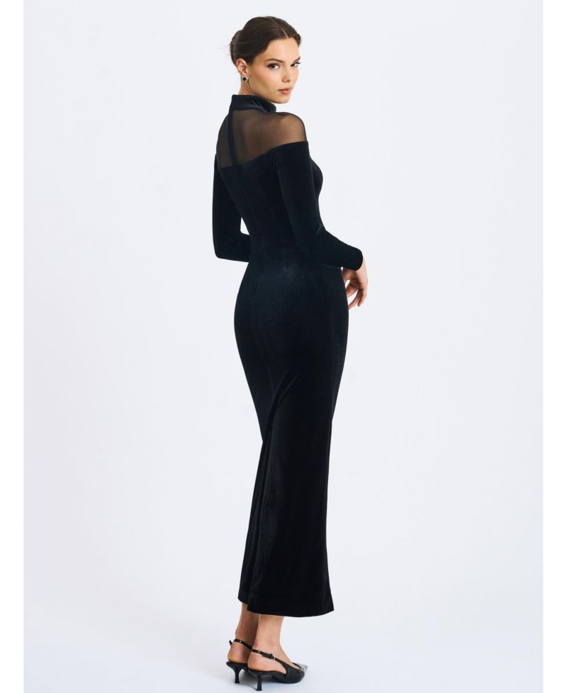 Women's Blair Black Sheer Mock Neck Maxi Dress