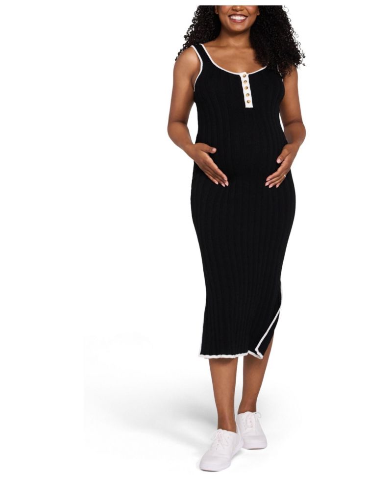 Women's Motherhood Sleeveless Nursing Henley Midi Dress