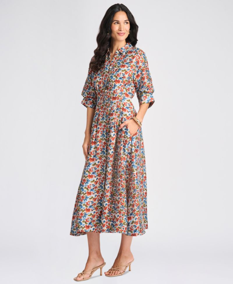 Women's Floral-Print Short-Sleeve Midi Shirt Dress, Created for Macy's