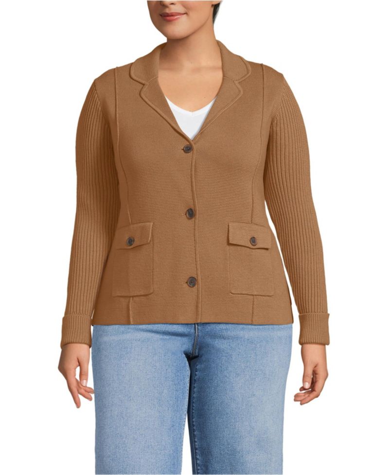 Women's Plus Size Drifter Ribbed Collared Blazer Sweater