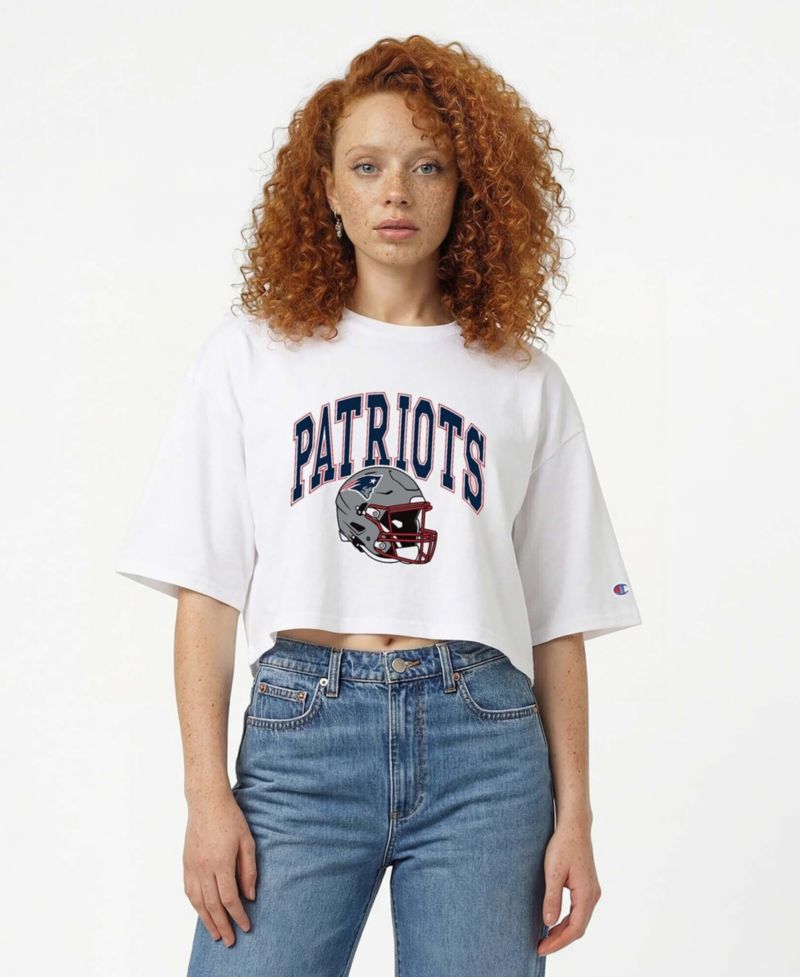Women's White New England Patriots Boyfriend Cropped T-Shirt