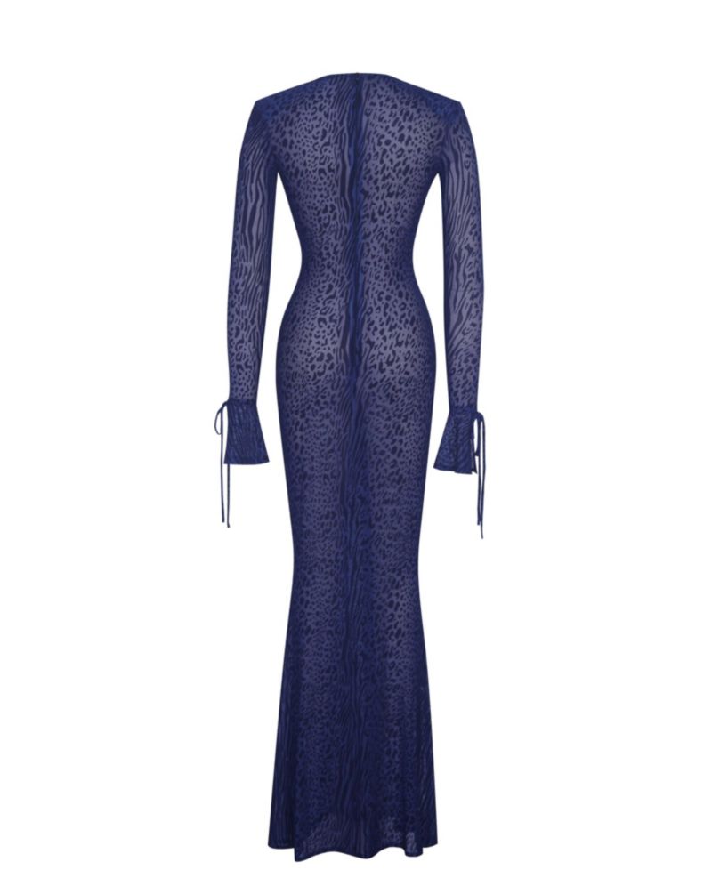 Women's Ilyse Navy V-Neck Plunge Animal Print Mermaid Hem Maxi Dress