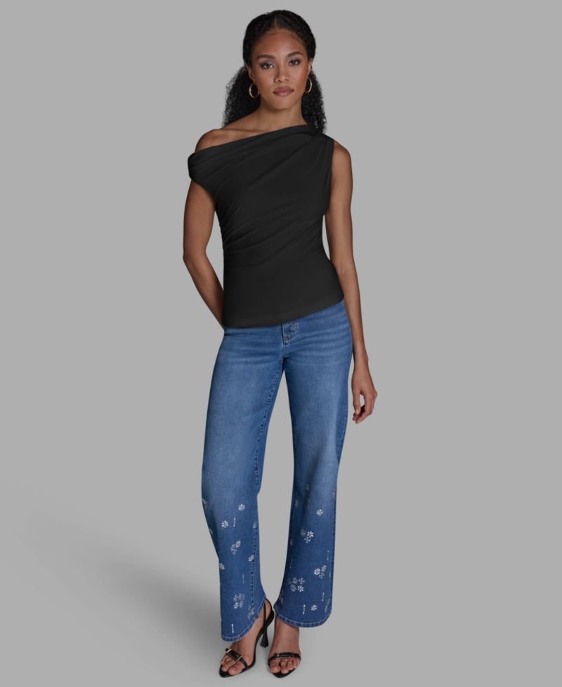 Women's Sleeveless Ruched Boat Neck Top