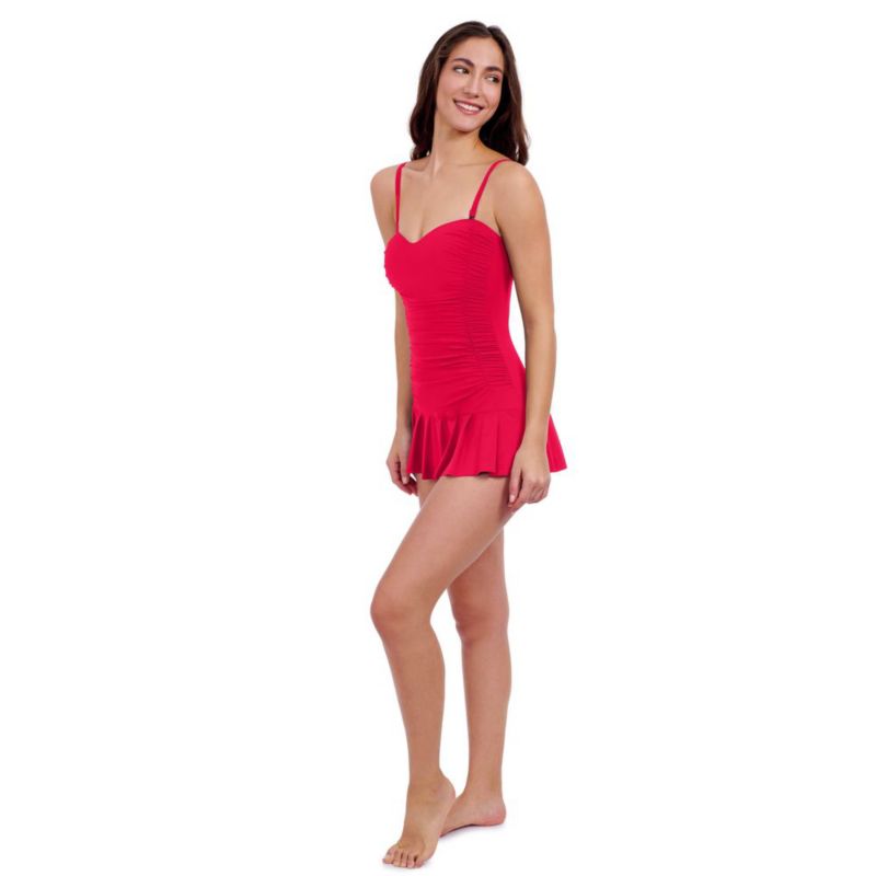 Tutti Frutti Sweetheart Bandeau Swimdress One Piece Longer Skirt Soft Cups Tummy Control Adjustable and Removeable Straps