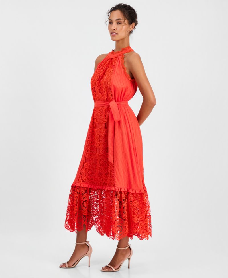 Women's Sleeveless Halter Lace Maxi Dress