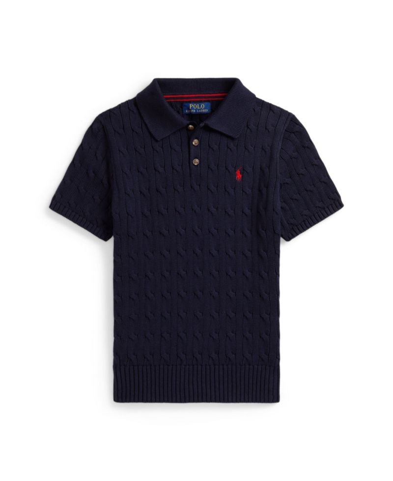 Boys' 8-20 Cable-Knit Cotton Polo Sweater