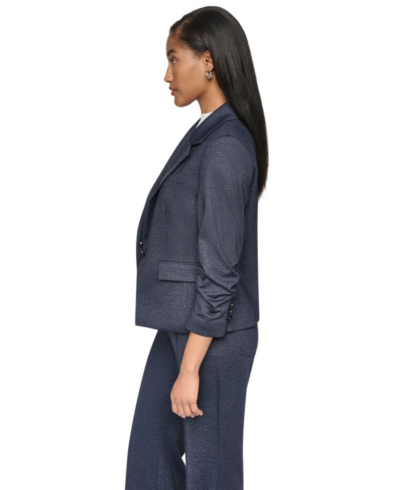 Women's Faux Denim Short Ruched-Sleeve Blazer
