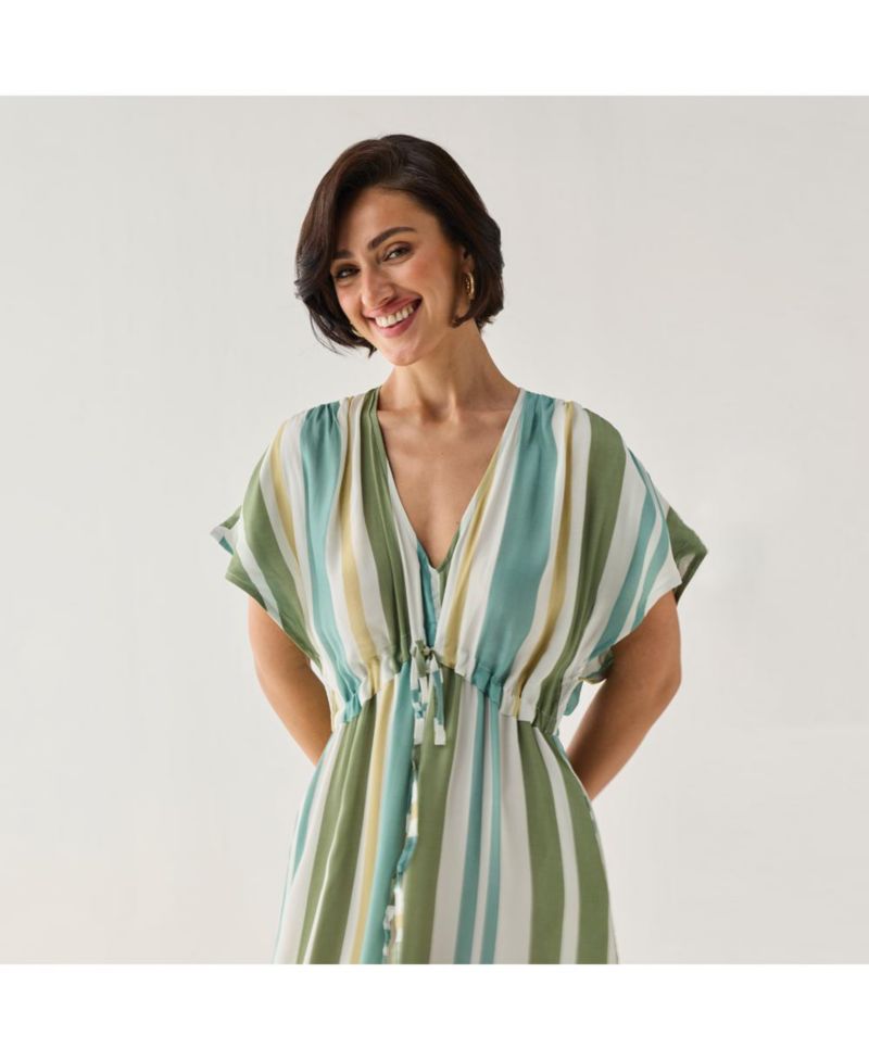 Women's Striped Drawstring Waist Maxi Dress