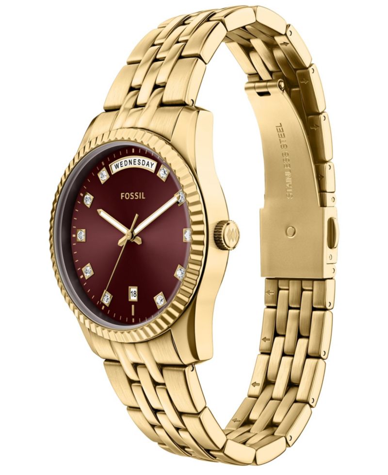 Women's Scarlette Three-Hand Day-Date Gold-Tone Stainless Steel Watch 34mm